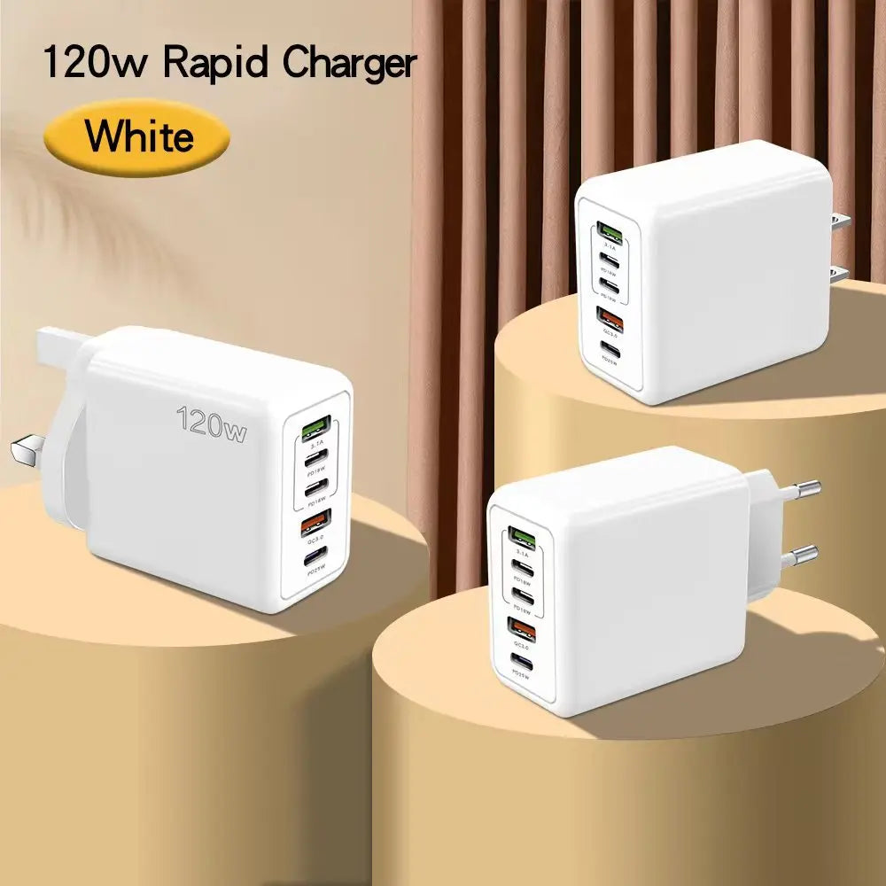 5-Port USB-C PD Charger — 120W Fast Charging for iPhone, Samsung & More