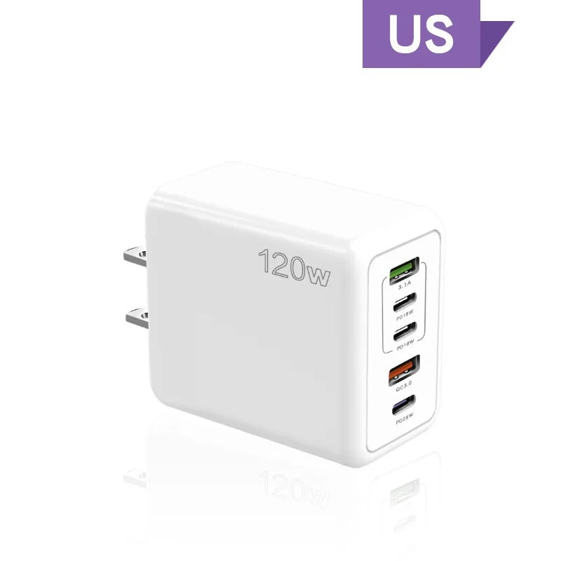 5-Port USB-C PD Charger — 120W Fast Charging for iPhone, Samsung & More