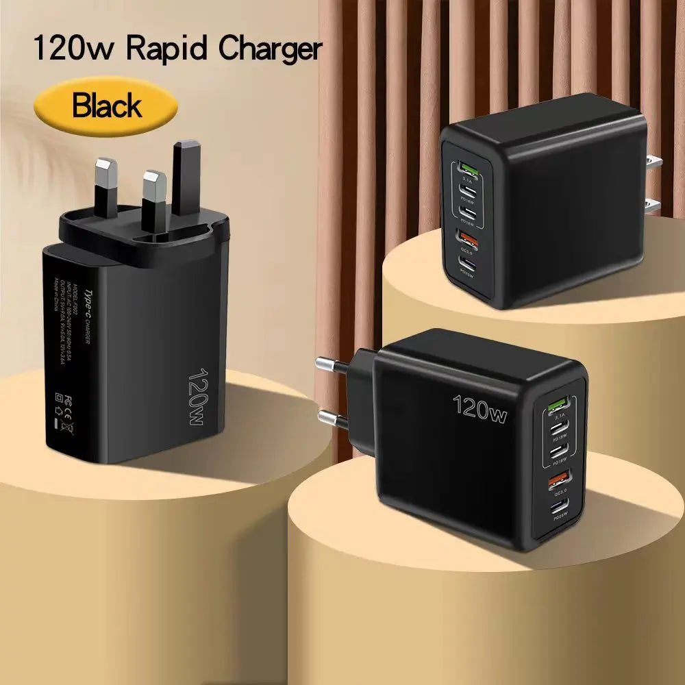5-Port USB-C PD Charger — 120W Fast Charging for iPhone, Samsung & More