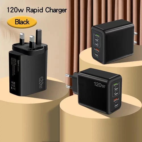 5-Port USB-C PD Charger — 120W Fast Charging for iPhone, Samsung & More