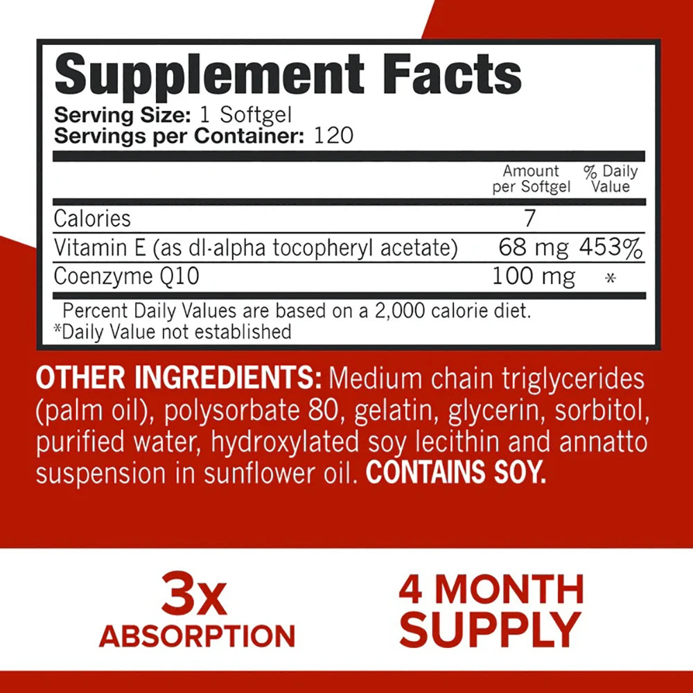 CoQ10 100mg Softgels — Heart Health, Energy & Antioxidant Supplement