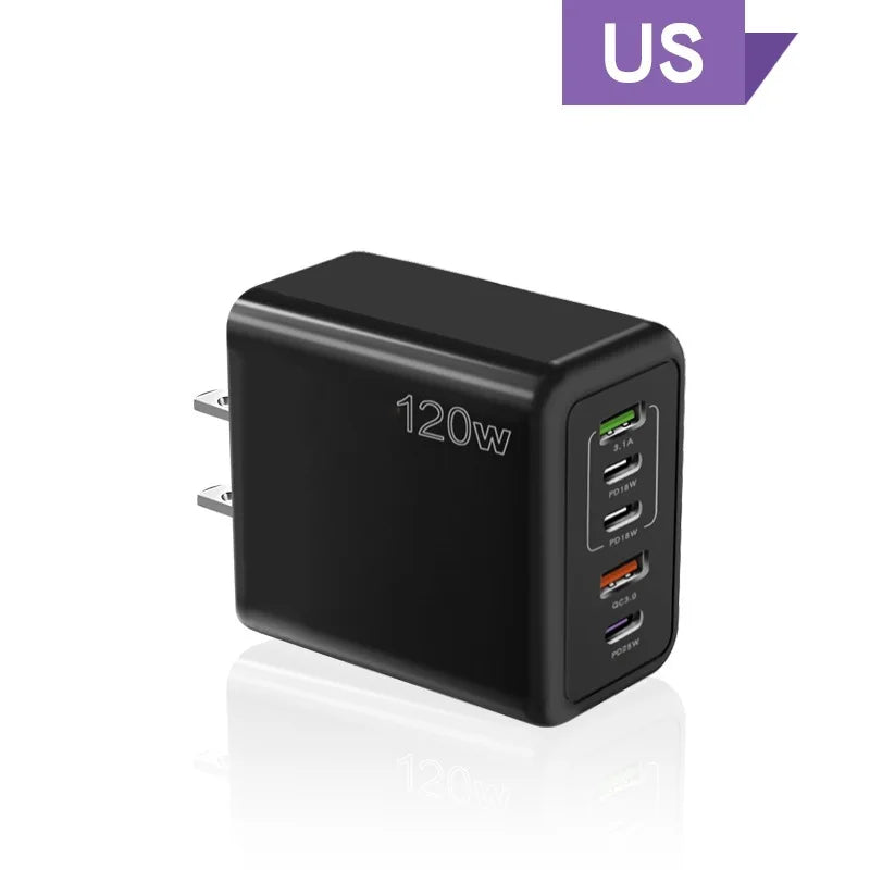 5-Port USB-C PD Charger — 120W Fast Charging for iPhone, Samsung & More