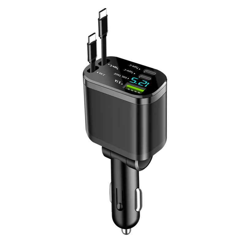 5-in-1 Retractable Car Charger — PD Fast Charging