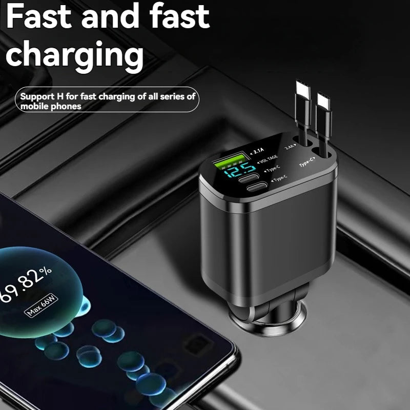 5-in-1 Retractable Car Charger — PD Fast Charging