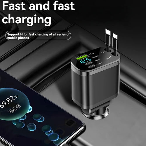 5-in-1 Retractable Car Charger — PD Fast Charging