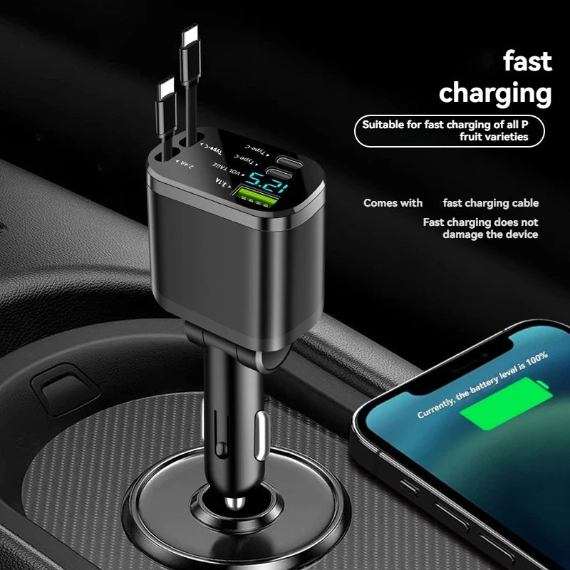 5-in-1 Retractable Car Charger — PD Fast Charging