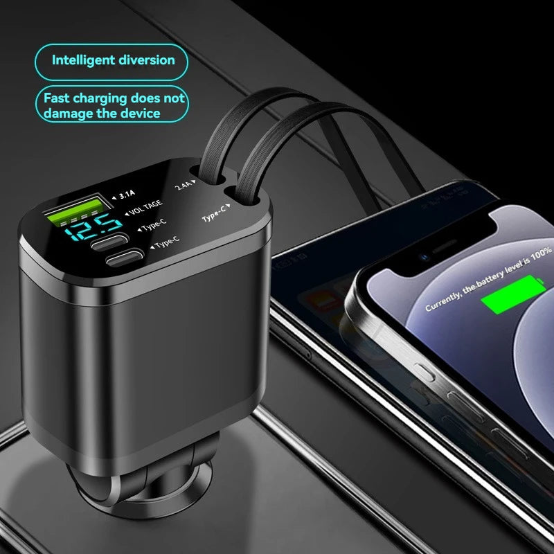 5-in-1 Retractable Car Charger — PD Fast Charging